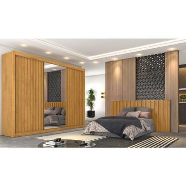 Imagem de Guarda Roupa Casal Grécia 3 Portas de Correr 6 Gavetas MDF com Espelho Peroba Móveis Europa