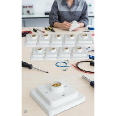 Imagem de Kit 10 Plafon Quadrado Branco Bocal Porcelana E27 - Congratulations St