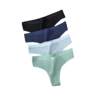 Imagem de Tangas De Algodão Listradas Para Mulheres, 4 Peças, Lingerie Sexy Resp