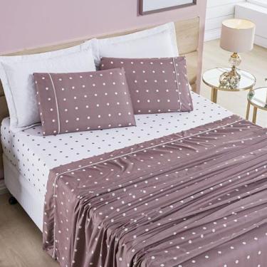 Imagem de Jogo de Cama Lençol King Petit Poá 4 Peças 200 Fios Bolinhas Fronha - 
