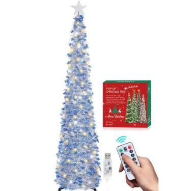 Imagem de Árvore de Natal HMASYO Pop Up Tinsel de 6 pés com 100 luzes LED