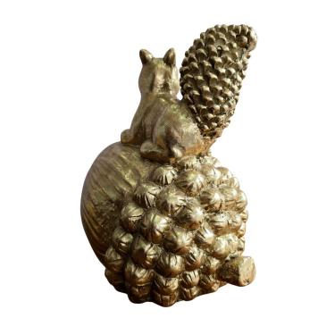 Imagem de Enfeite Decorativo de Natal Esquilo Sobre a Noz 30cm para Decoração com Acabamento Finíssimo Dourado Tok da Casa