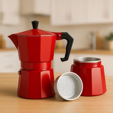 Imagem de Cafeteira Italiana Yeet Cafeteira Vermelha 6 Xícaras 300ml Chá Café Express em Alumínio...