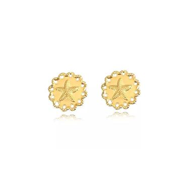 Imagem de Brinco Floratta Joias Estrela do Mar Trabalhado Folheado em Ouro 18K 1,2CM Dourado Femi...