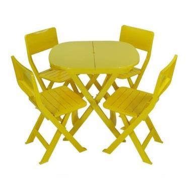 Imagem de Conjunto para Jardim 1 Mesa 4 Cadeiras Dobráveis Plástico Estrutura e Assentos Fixos para Bar Varanda Higipack