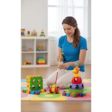 Imagem de Kit 3 Brinquedos Educativos Bebe 1 Ano: Cubo, Girafa, Rã - Congratulat