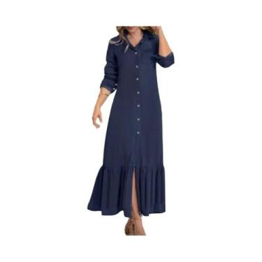 Imagem de Vestido Longo De Jeans Solto Para Mulheres, Cardigã De Manga Longa Com