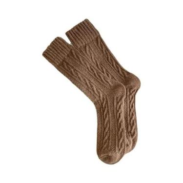 Imagem de Meias Térmicas Femininas De Lã Cashmere Para Inverno, Pacote Preto E B