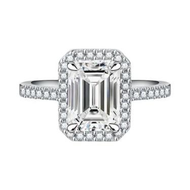 Imagem de Anel De Luxo Feminino Em Prata Esterlina 925 Com Zircônia Verde Retang