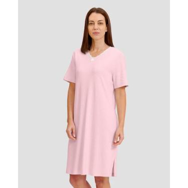 Imagem de Camisola Feminina de Cetim com Renda Manga Curta Rosa Lohe, Rosa, M