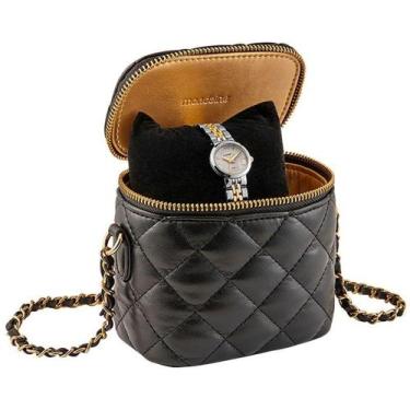 Imagem de Kit Relógio Mondaine Feminino Prata e Dourado com Mini-bag 99817LPMVBE