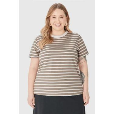 Imagem de Camiseta Feminina Plus Size Listrada em Algodão - Malwee, Coral reef, 