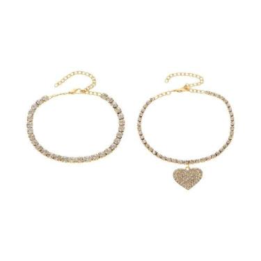 Imagem de Pulseira De Tornozelo Feminina Com Coração Duplo De Cristal Brilhante 