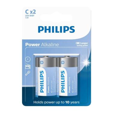 Imagem de Pilha Alcalina Philips LR14 Tamanho C 1.5V Alta Performance Pacote com 2 Unidades