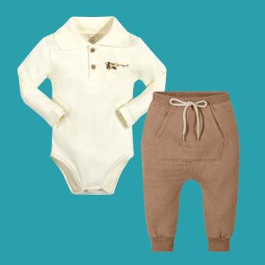 Imagem de Conjunto Bebê Menino Angerô em Suedine e Moletom Body Polo e Calça Off
