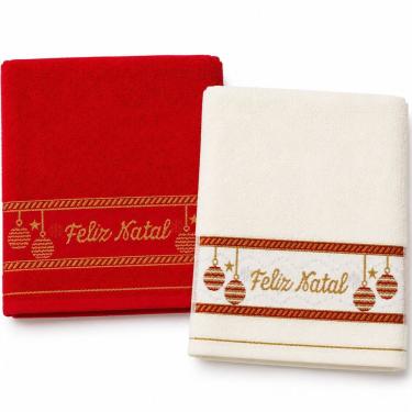 Imagem de Kit 30 Toalhas de Mãos e Lavabo Natalina 30x50CM 100% Algodão 400g-m2 Macias e Absorventes Vermelho-cream Bene Casa