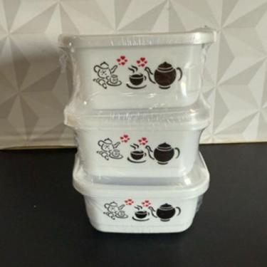 Imagem de Jogo de pote de plástico decorada com 3 peças 550ml branco quadrado pa