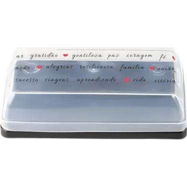 Imagem de Manteigueira 4576 para Manteiga em Plástico com Tampa Transparente e Frases Inspiradoras para Cozinha Plasútil