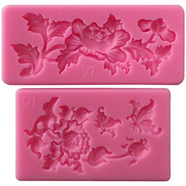 Imagem de Funshowcase Molde de silicone para pastelaria de renda rosa e borboleta para artesanato em açúcar, decoração de bolo, enfeite de cupcake, joias, argila de polímero, resina epóxi, projetos de artesanato