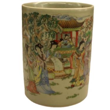 Imagem de 13,5 cm Antiguidade Qing Guangxu Famille Rosa Porcelana Doze Belezas Suporte de Caneta