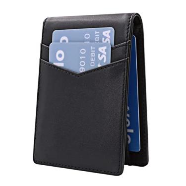 Imagem de Carteira masculina de couro antifurto com RFID, carteira de couro para cartão - preta
