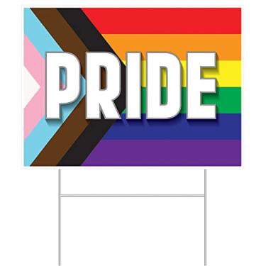 Imagem de Beistle Placa de plástico ondulado LGBTQ arco-íris quintal decoração de gramado com estaca, bandeira do orgulho decoração de festa, 29 x 39 cm, multicolorido