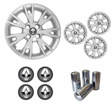 Imagem de Jogo Calota Aro 15 Logan Sandero 2020 Renault + Emblema Resinado + Tampa Ventil Cromada