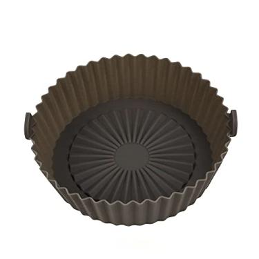 Imagem de Fritadeira a ar de silicone para forros de papel, Forno de Silicone Acessórios para Forno de Air Fryer com orelha lateral,Forros de silicone antiaderentes redondos (Cinza Claro,S)