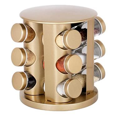 Imagem de Lívon Porta Tempero Inox Redondo com 12 Frascos e Base Giratória Dourado