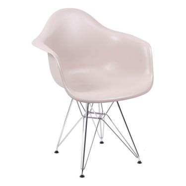 Imagem de Cadeira Eiffel com Braço e Base Cromada -  Bege Acinzentado