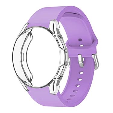 Imagem de Pulseira de relógio de 20 mm, compatível com Samsung Galaxy Watch 5 40 mm, pulseira de silicone fina macia com TPU capa de relógio de cobertura total para Galaxy Watch 4 40 mm feminina masculina pulseira esportiva de substituição, roxa
