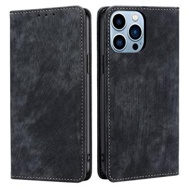 Imagem de Capa de couro para iPhone 14/14 Pro/14 Plus/14 Pro Max, capa carteira com bloqueio de RFID, capa flip com suporte de cartão à prova de choque, TPU (poliuretano termoplástico) preta, 14 pro 6,1 polegadas