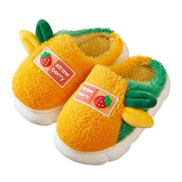 Imagem de Chinelos de casa para meninos chinelos de casa de frutas quentes para crianças forradas inverno sapatos internos mocassins para crianças (amarelo, 5,5-6 anos)