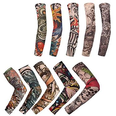 Imagem de 10 folhas Tatuagem temporária Mangas de braço Artes falsas Slip on Braço Protetor de arte de corpo Protetor de arte - Designs Tribal, Tigre, Dragão, Crânio e Etc Acessórios de Cosplay Unissex
