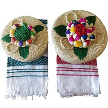 Imagem de Pacote com 2 Cesto de tecido de tortilha e panqueca e tecido de tortilha feito à mão Pacote com 2 Pacotes de mantenedor aquecedor 100% Arte Mexicana de palmeira.