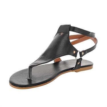 Imagem de Chinelos de praia sapatos abertos com fivela sandálias femininas planas femininas tiras dedo do pé sandálias internas para mulheres 9 (preto, 10)