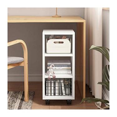 Imagem de KIZQYN Estante de madeira organizador de armazenamento com rodas unidade de prateleira de madeira aberta para casa, estante de escritório (cor: ouro, tamanho: 3 camadas)