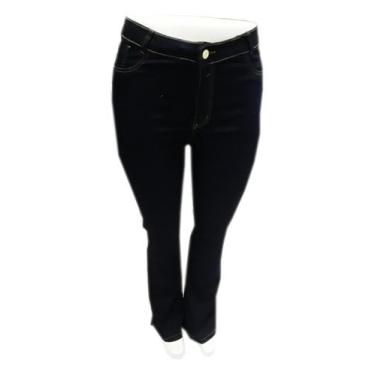 Imagem de Calça Jeans Feminina Flare Plus Size Escura Cintura Alta - Jeans Plus