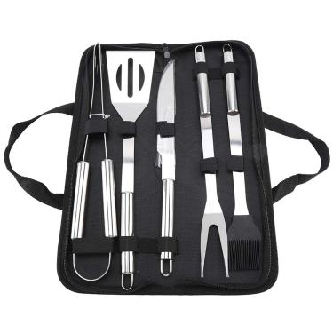 Imagem de Acessórios para churrasqueira, conjunto de ferramentas inoxidáveis, 5 peças/conjunto de ferramentas para churrasco, kit de acessórios para churrasco portátil ao ar livre com bolsa Oxford, acampamento, pátio, quintal, churrasco, piqueniques, caixa de presente