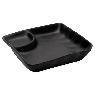 Imagem de Mimo Style Prato com Porta Shoyu Quadrado de 17cm Cor Preta, Multiuso e Prático para Servir Alimentos em Geral, com Divisória de 30ml para Armazenar Molhos