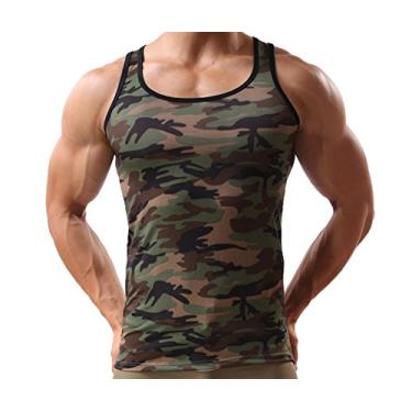 Imagem de Elonglin Camiseta regata masculina camuflada colete militar sem mangas justa, Woodland Camouflage, Size US M(Asian XL)