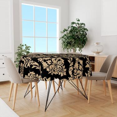 Imagem de Toalha De Mesa Redonda Tecido Oxford Arabesco Preta TL02-140x140cm