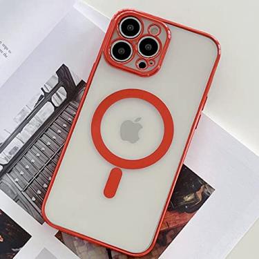 Imagem de Estojo de carga magnética sem fio para iPhone 14 13 12 Mini 11 Pro Max XR XS 8 Plus Revestimento de luxo Capa transparente de silicone macio, vermelho, para iPhone 8 Plus