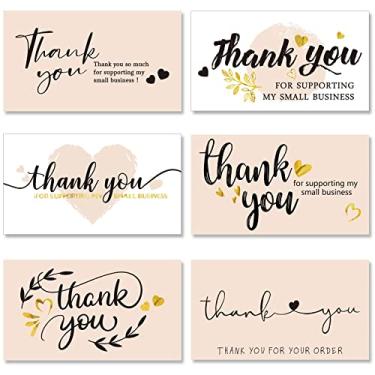 Imagem de 120 peças Thank You for Supporting My Small Business Cards Pink Thank You Cards Designs de corações dourados cartões de agradecimento para varejistas online, donos de pequenas empresas, pacotes de 6 x 9 cm