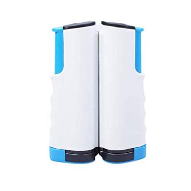 Imagem de Bestgift — Conjunto de rede de tênis de mesa elástica portátil retrátil extensível para mesas de até 5 cm de espessura 1,8 m de comprimento rede cinza + azul 14 x 20 cm