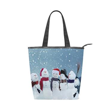 Imagem de ALAZA Bolsa de Ombro de Lona com Boneco de Neve Bonita Bolsa Feminina de Natal
