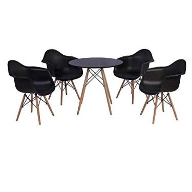 Imagem de Kit Mesa Eiffel Preta 90cm + 4 Cadeiras Charles Eames Wood - Daw - Com Braços - Design Preta