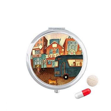 Imagem de Miaoji Caixa de comprimidos para transporte de remédios com pintura aquarela, caixa de armazenamento de remédios