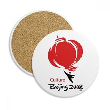 Imagem de Lanterna chinesa tradicional vermelha padrão porta-copos caneca de proteção de mesa pedra absorvente