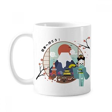 Imagem de Caneca clássica de vulcão japonês para viagem local copo de cerâmica branca presente com alças 350 ml